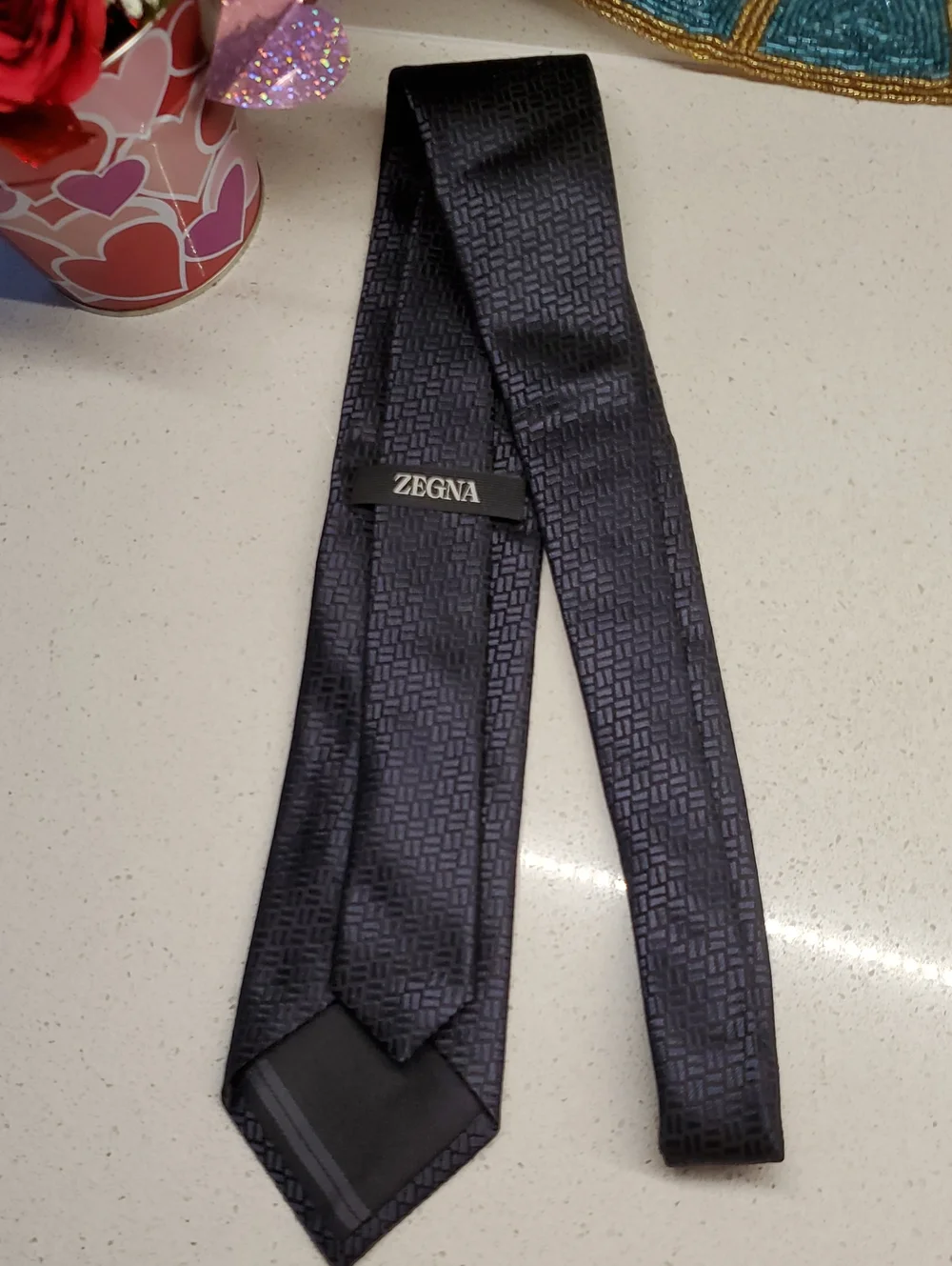 ZEGNA 100% Silk Men's Black Geometric Woven Tie